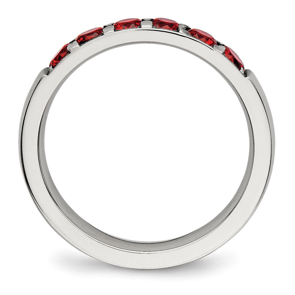 Chisel Stainless Steel Polished Red CZ 4mm Band