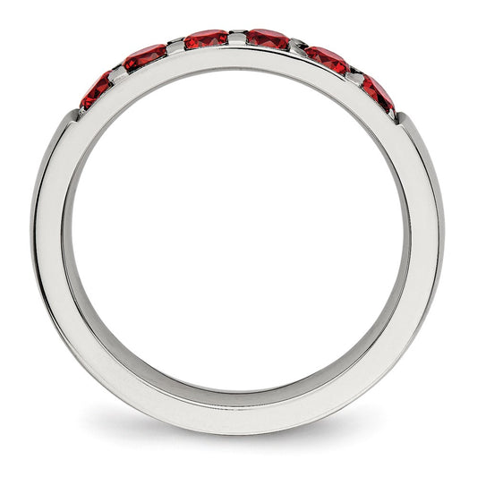 Chisel Stainless Steel Polished Red CZ 4mm Band