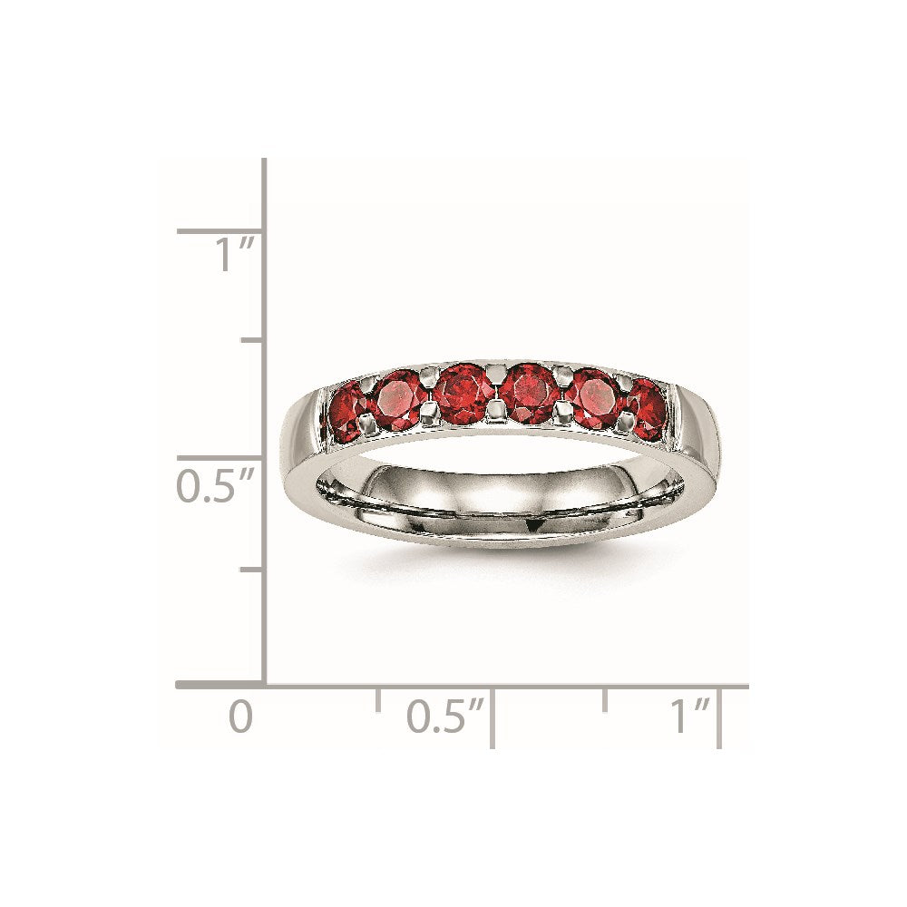 Chisel Stainless Steel Polished Red CZ 4mm Band