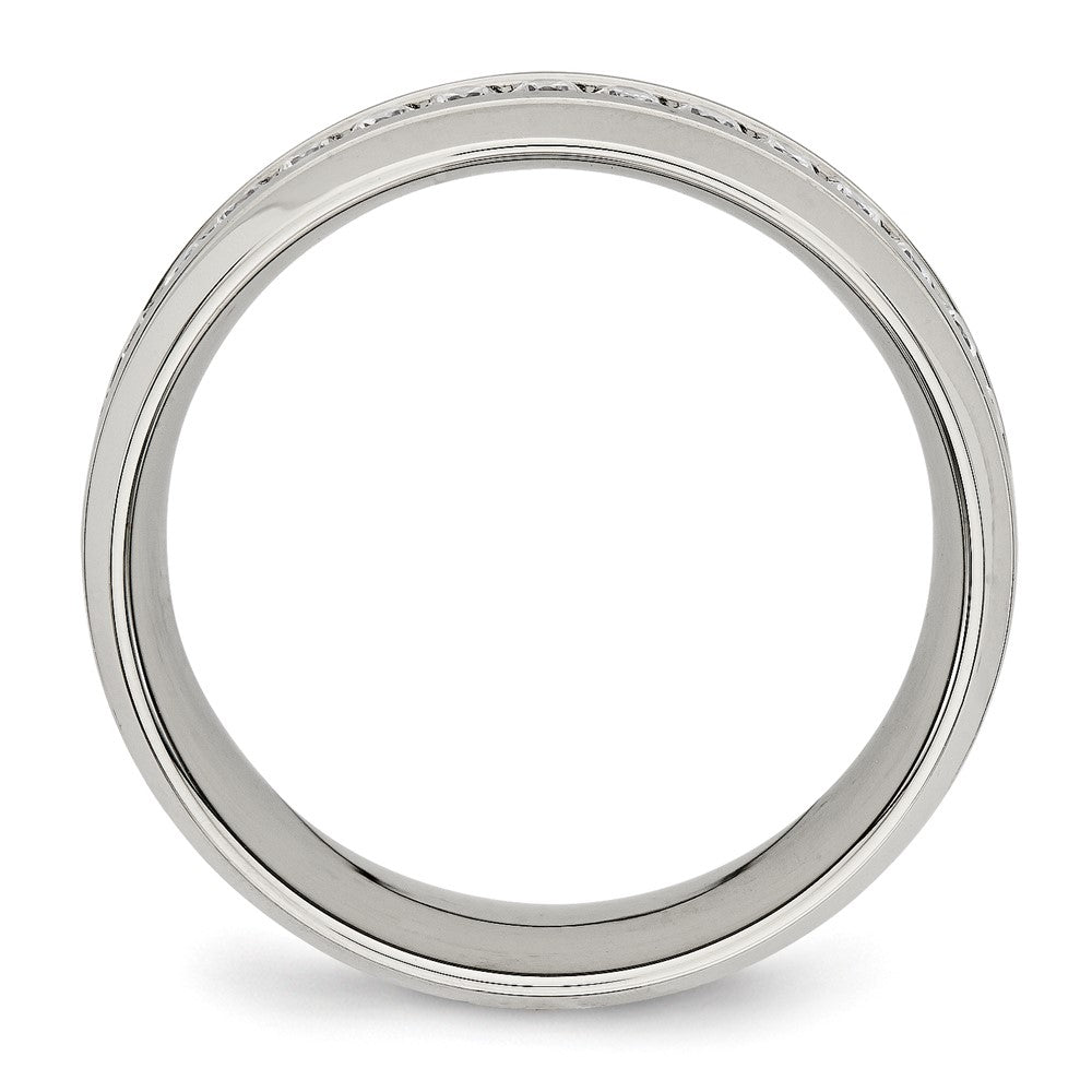 Chisel Stainless Steel Polished and Grooved with CZ 8mm Half Round Band