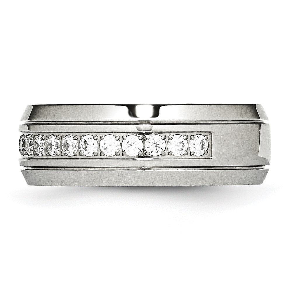 Chisel Stainless Steel Polished and Grooved with CZ 8mm Half Round Band