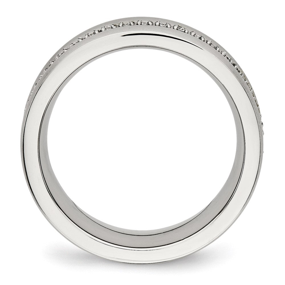 Chisel Stainless Steel Brushed and Polished with CZ Checkered 7.5mm Band