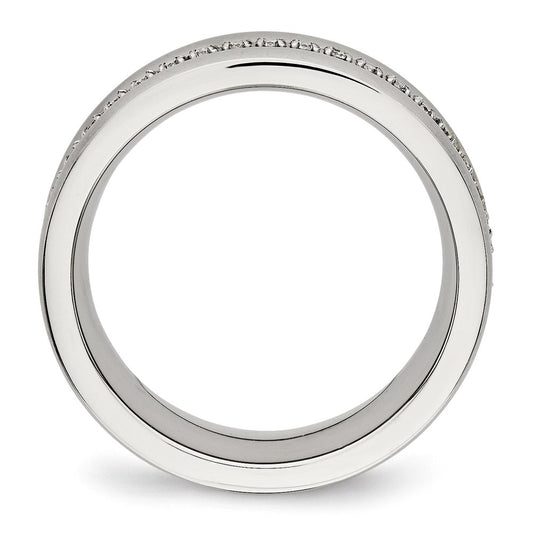 Chisel Stainless Steel Brushed and Polished with CZ Checkered 7.5mm Band