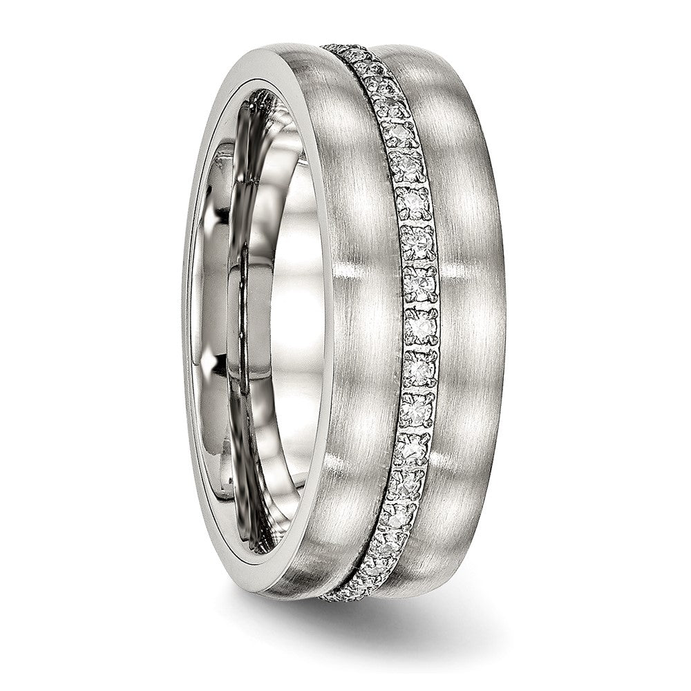 Chisel Stainless Steel Brushed and Polished with CZ Checkered 7.5mm Band