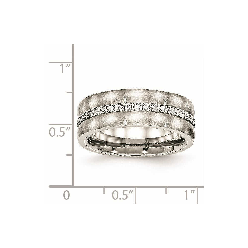 Chisel Stainless Steel Brushed and Polished with CZ Checkered 7.5mm Band