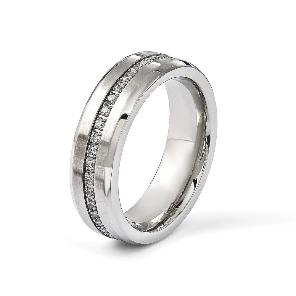 Chisel Stainless Steel Brushed and Polished with CZ 6.5mm Band