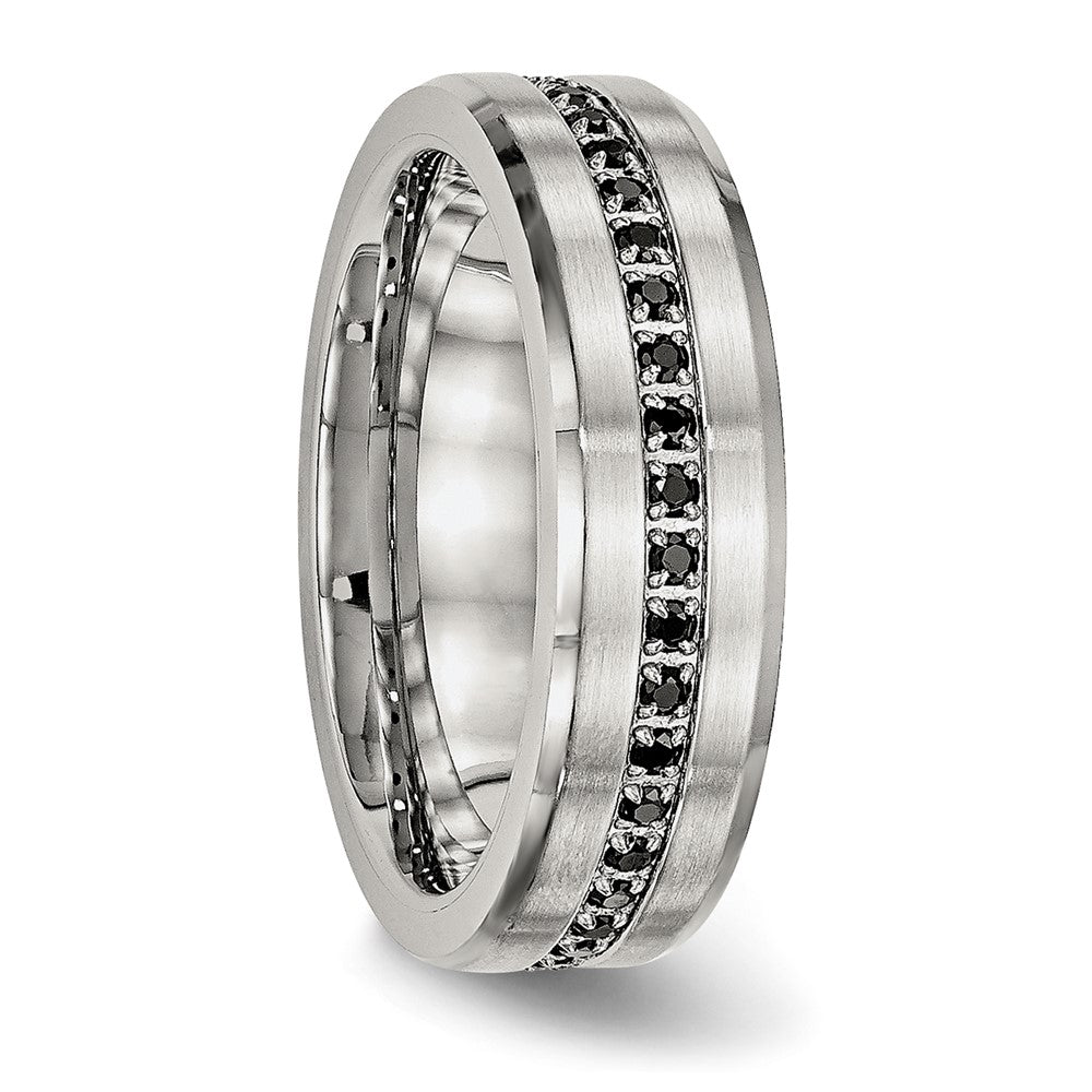 Chisel Stainless Steel Brushed and Polished Black CZ 6.5mm Band