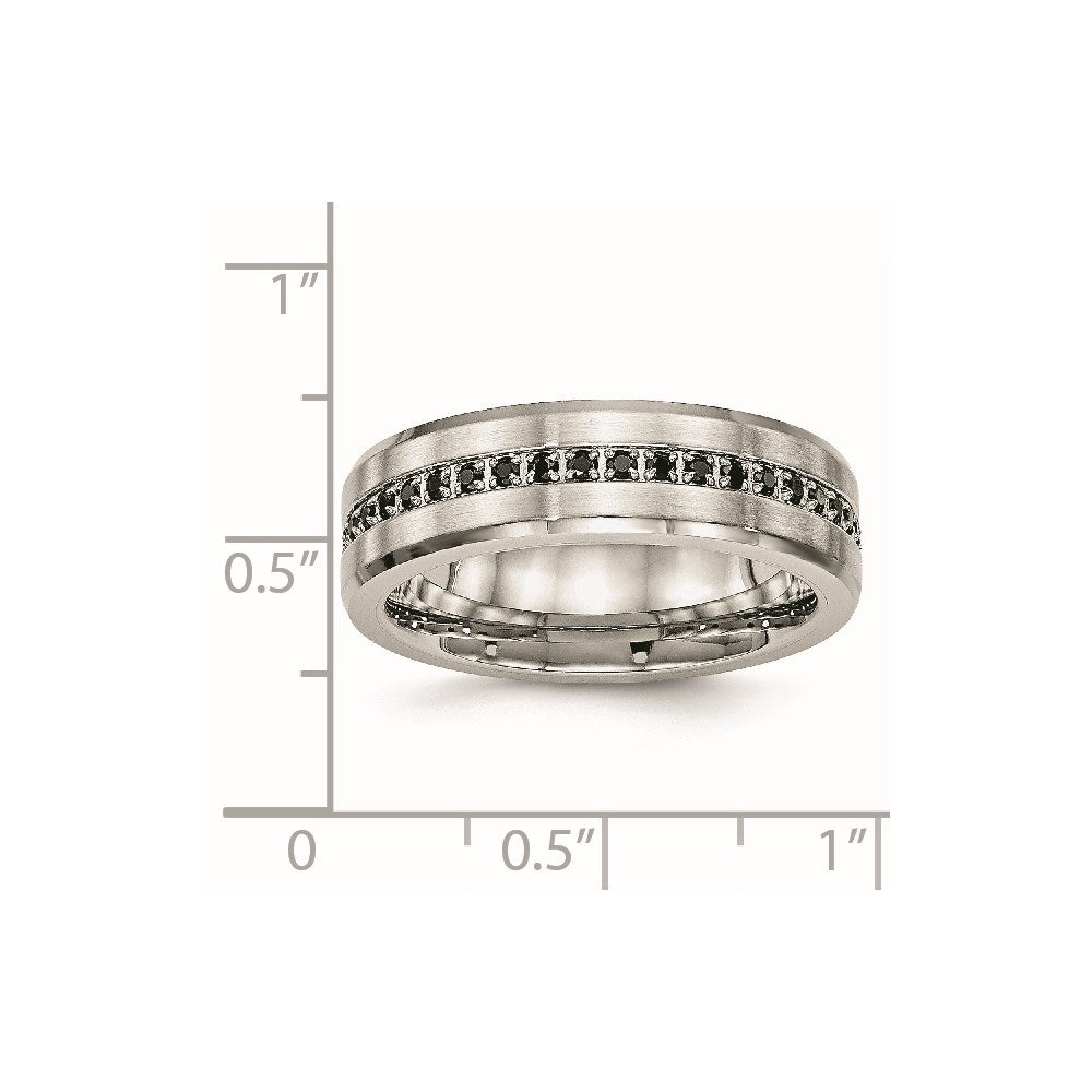 Chisel Stainless Steel Brushed and Polished Black CZ 6.5mm Band