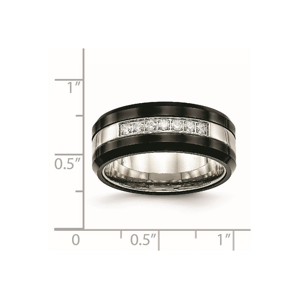 Chisel Stainless Steel Polished Black Ceramic with CZ Beveled Edge Ring