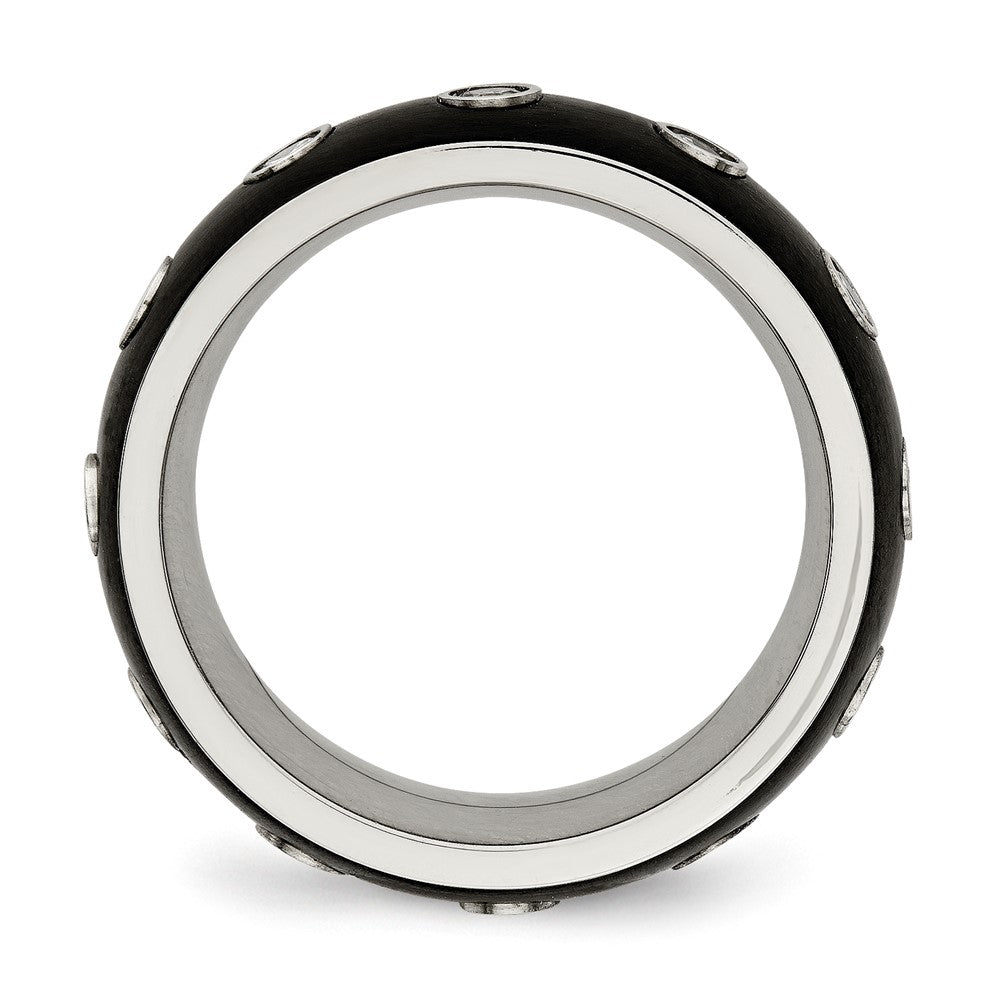 Chisel Stainless Steel Brushed and Polished Black IP-plated CZ Half Round 7mm Band