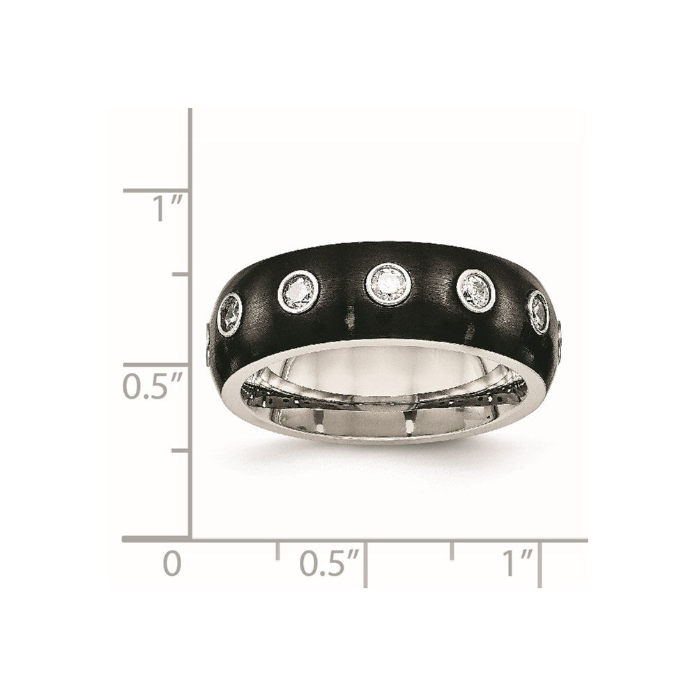 Chisel Stainless Steel Brushed and Polished Black IP-plated CZ Half Round 7mm Band