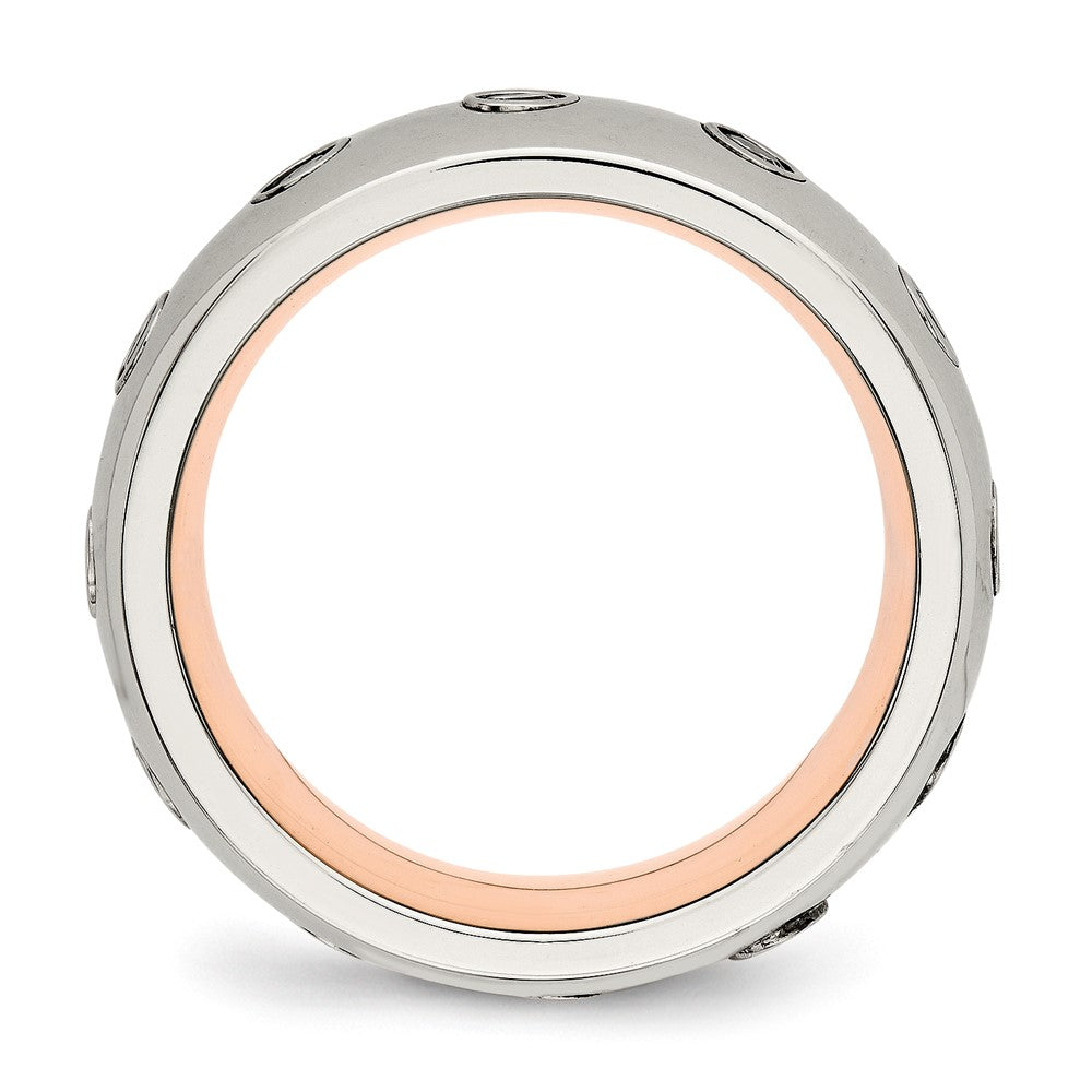 Chisel Stainless Steel Polished Rose IP-plated Inside with CZ Half Round 7mm Band