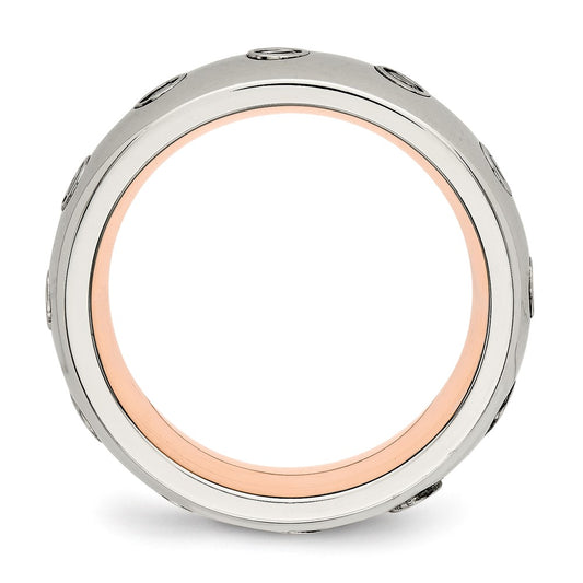 Chisel Stainless Steel Polished Rose IP-plated Inside with CZ Half Round 7mm Band