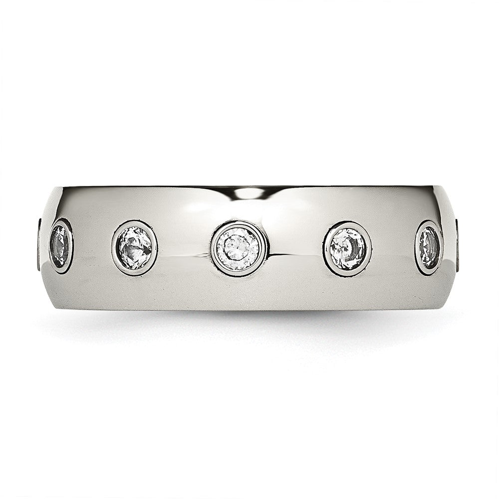 Chisel Stainless Steel Polished Rose IP-plated Inside with CZ Half Round 7mm Band