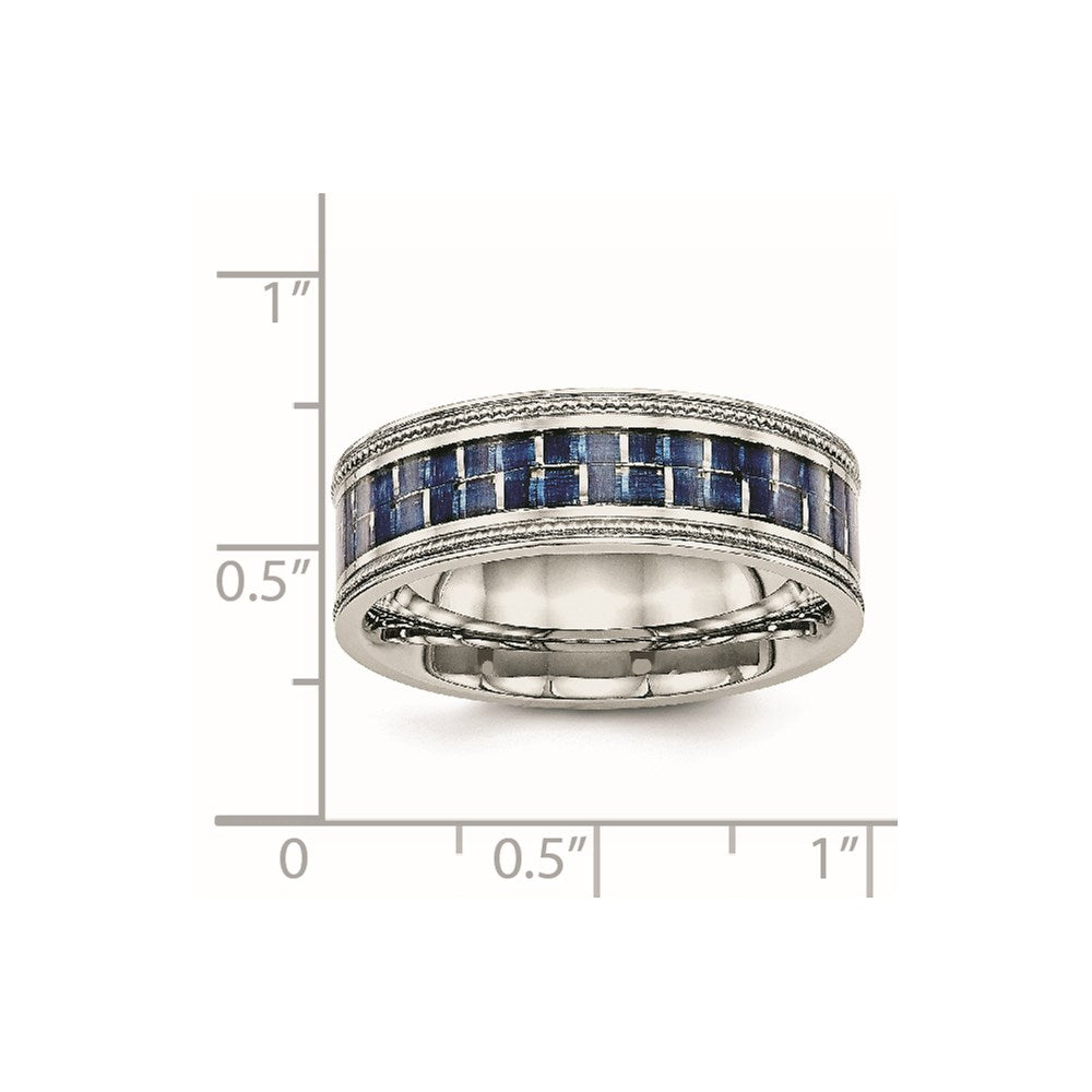 Chisel Stainless Steel Polished with Blue Carbon Fiber Inlay Textured Edge 8mm Band