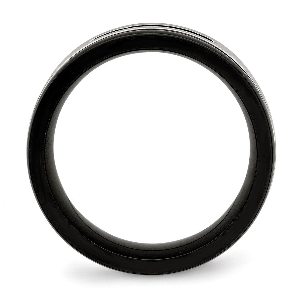 Chisel Stainless Steel Brushed and Polished Black IP-plated and Black CZ 8mm Grooved Band