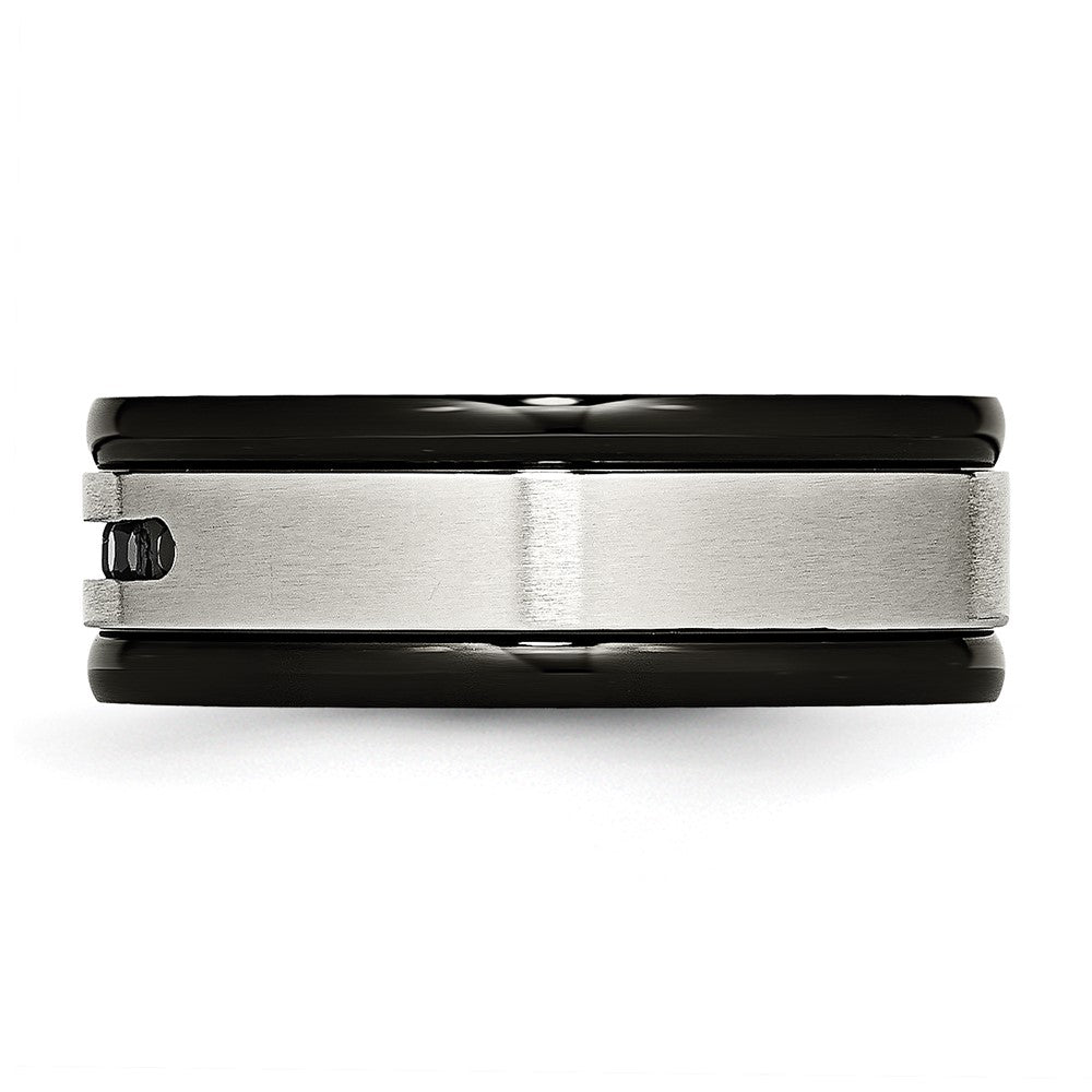 Chisel Stainless Steel Brushed and Polished Black IP-plated and Black CZ 8mm Grooved Band
