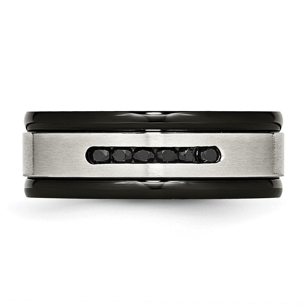 Chisel Stainless Steel Brushed and Polished Black IP-plated and Black CZ 8mm Grooved Band