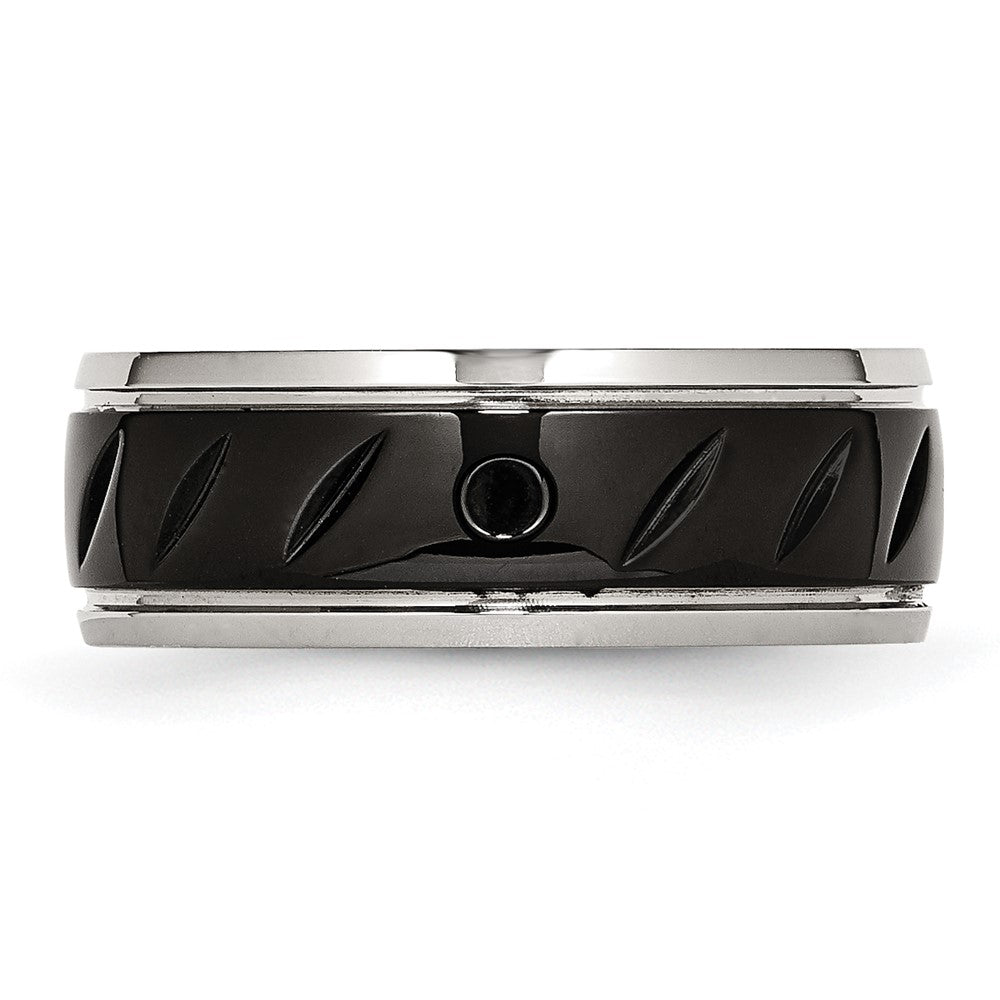 Chisel Stainless Steel Polished Black IP-plated 8mm Grooved Band