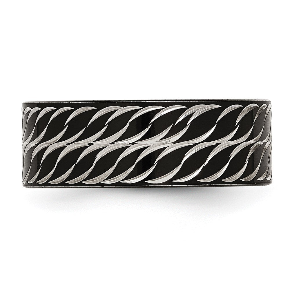 Chisel Stainless Steel Polished Black IP-plated Diamond-Cut 8mm Band