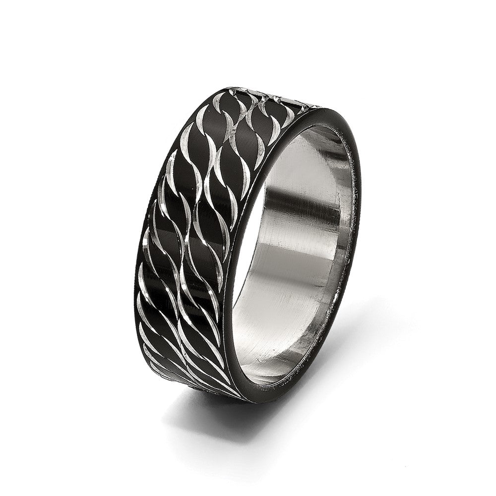Chisel Stainless Steel Polished Black IP-plated Diamond-Cut 8mm Band