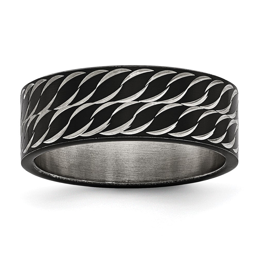 Chisel Stainless Steel Polished Black IP-plated Diamond-Cut 8mm Band