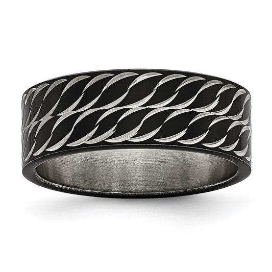 Chisel Stainless Steel Polished Black IP-plated Diamond-Cut 8mm Band
