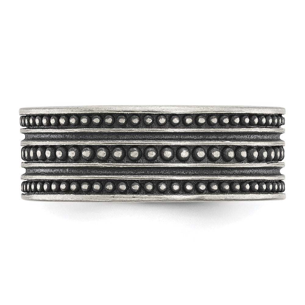 Chisel Stainless Steel Antiqued Gun Metal IP-plated Beaded 10mm Flat Band