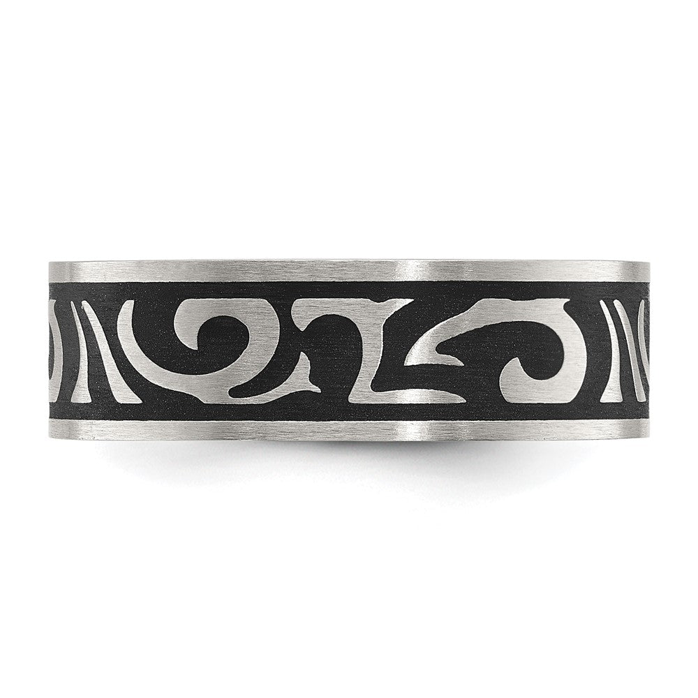 Chisel Stainless Steel Brushed Enameled Swirl Design 7mm Band
