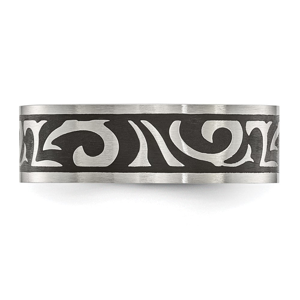 Chisel Stainless Steel Brushed Enameled Swirl Design 7mm Band