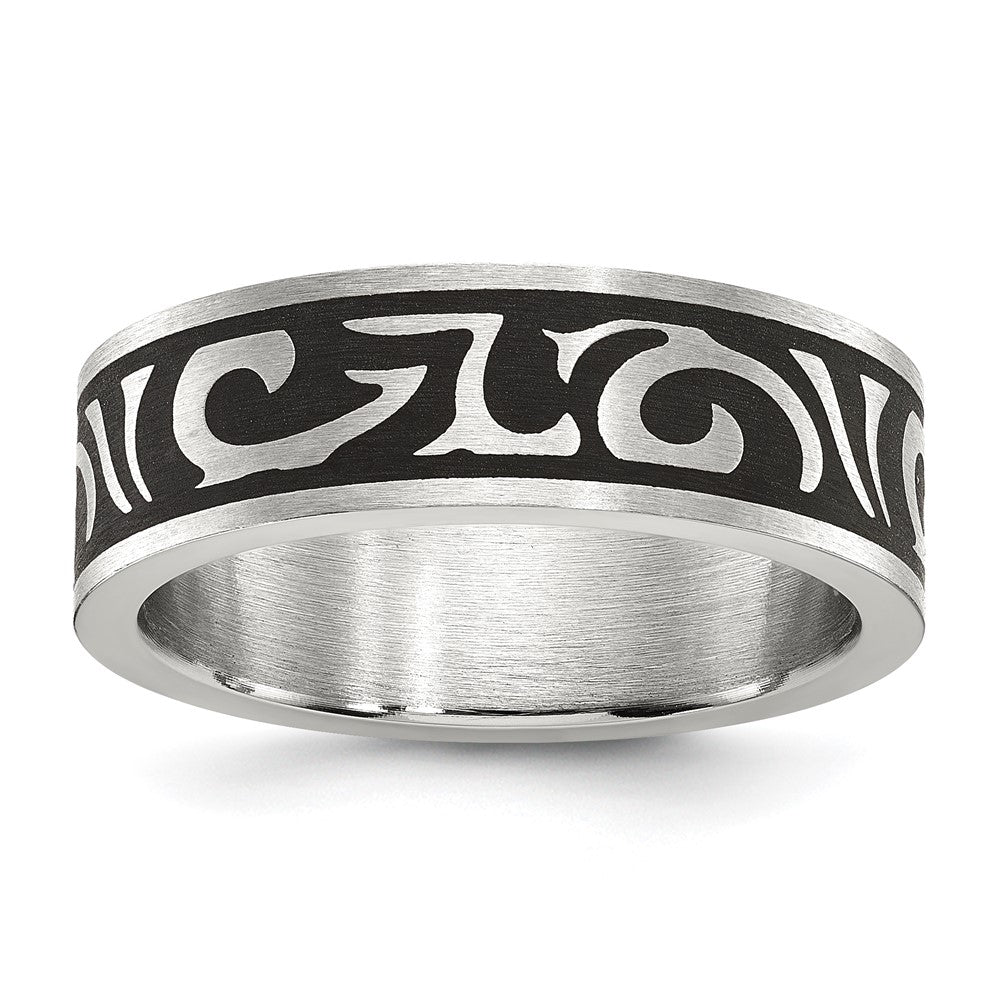 Chisel Stainless Steel Brushed Enameled Swirl Design 7mm Band