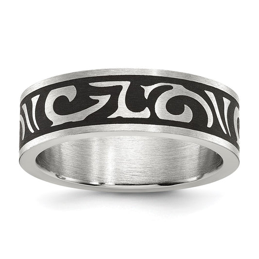 Chisel Stainless Steel Brushed Enameled Swirl Design 7mm Band