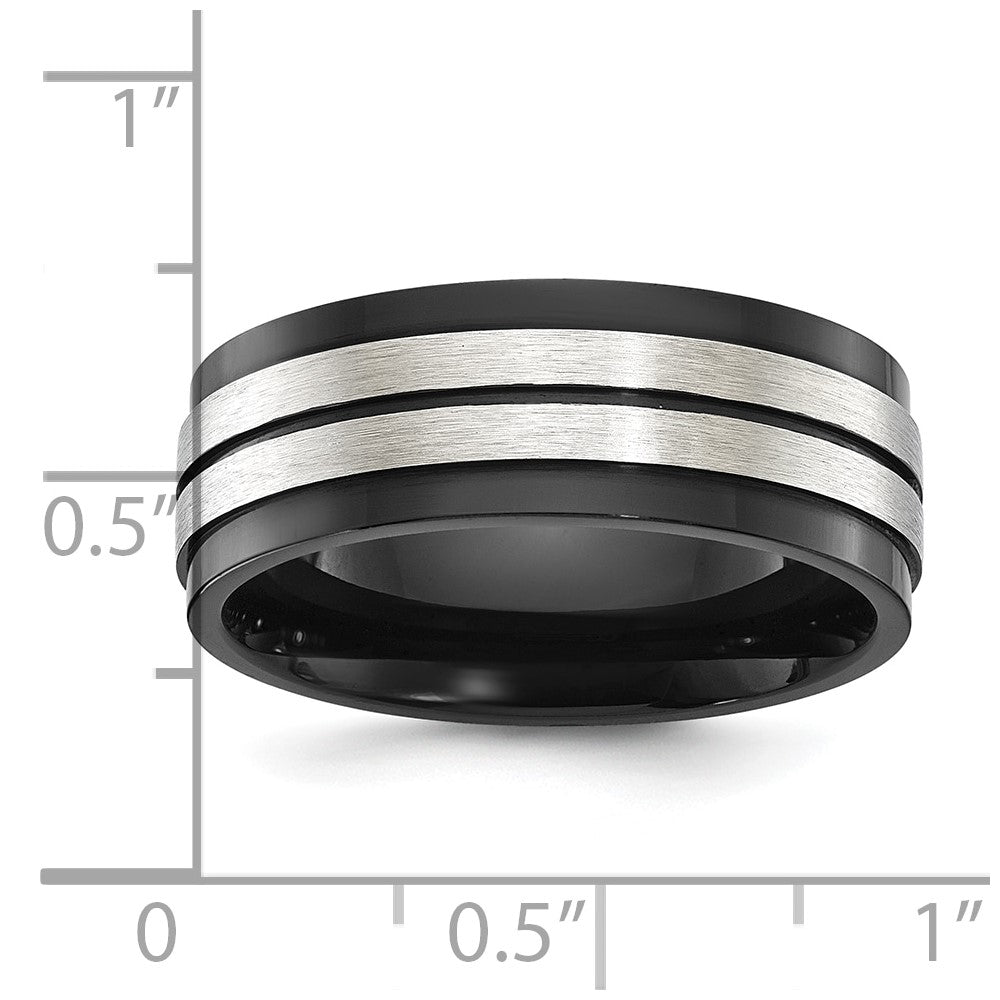 Chisel Stainless Steel Brushed and Polished Black IP-plated 8mm Band