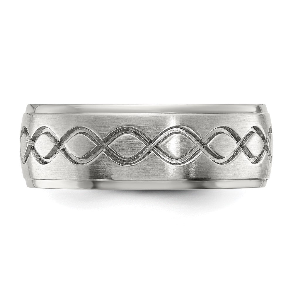 Chisel Stainless Steel Brushed and Polished Scroll Design 8mm Ridged Edge Band