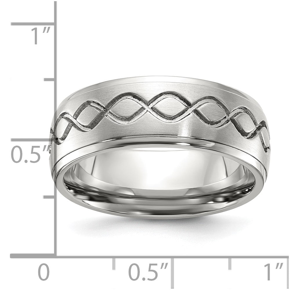 Chisel Stainless Steel Brushed and Polished Scroll Design 8mm Ridged Edge Band