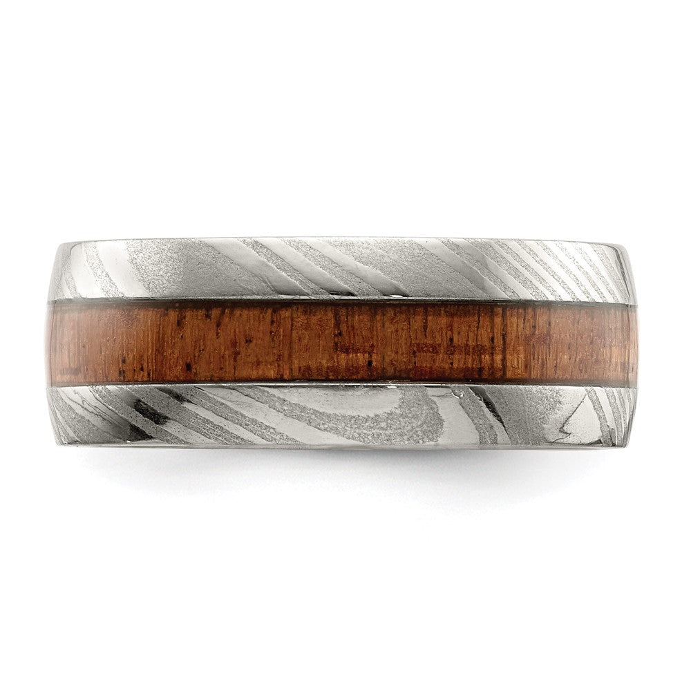 Chisel Damascus Steel Polished with Sapele Wood Inlay 8mm Band