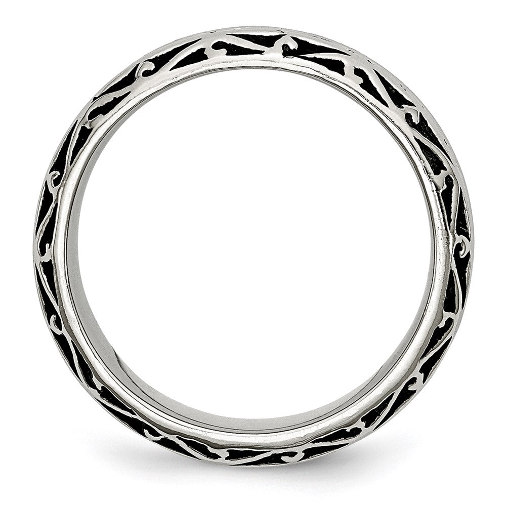 Chisel Stainless Steel Antiqued and Polished Swirl Design 7mm Band