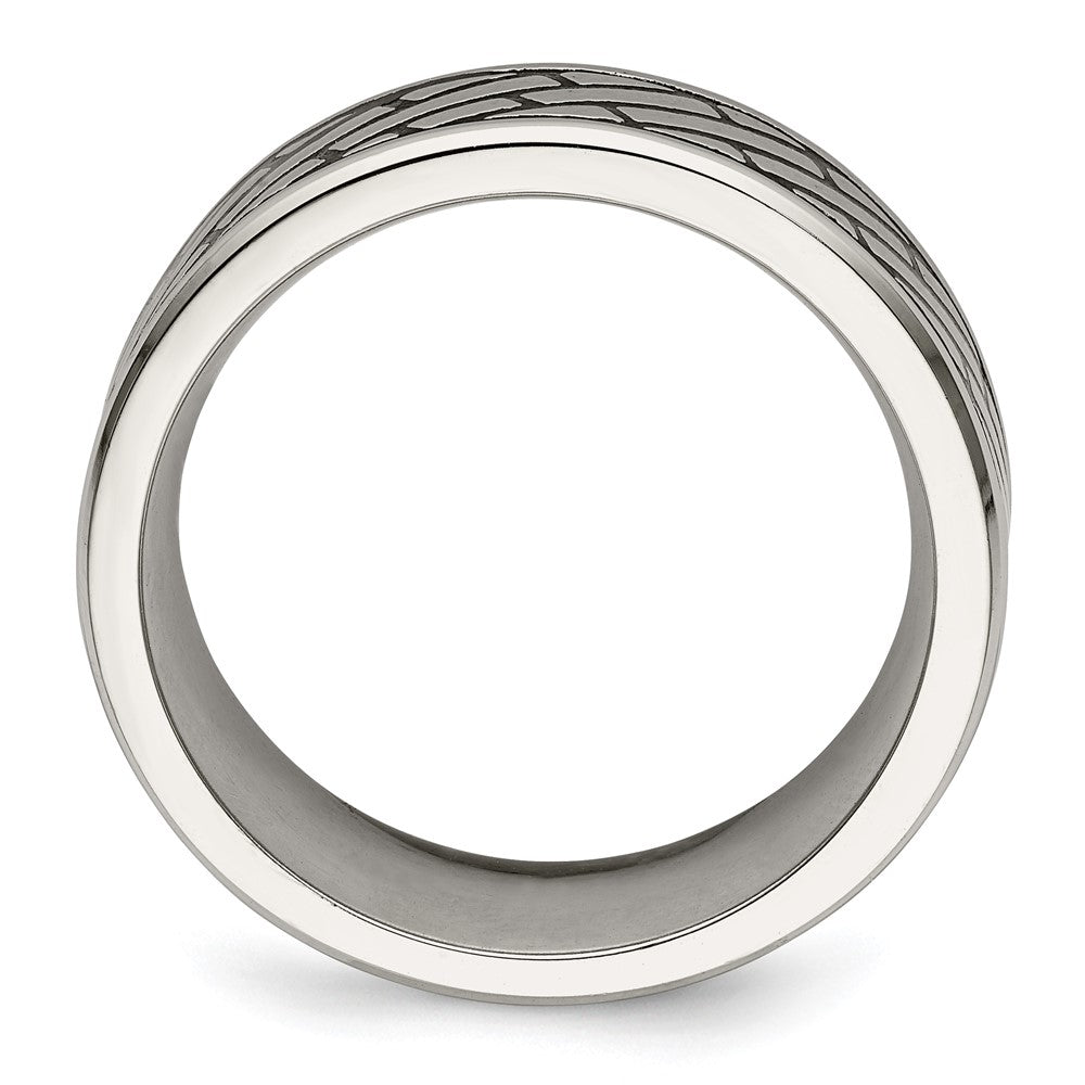Chisel Stainless Steel Antiqued and Polished Brick Pattern 7.5mm Band