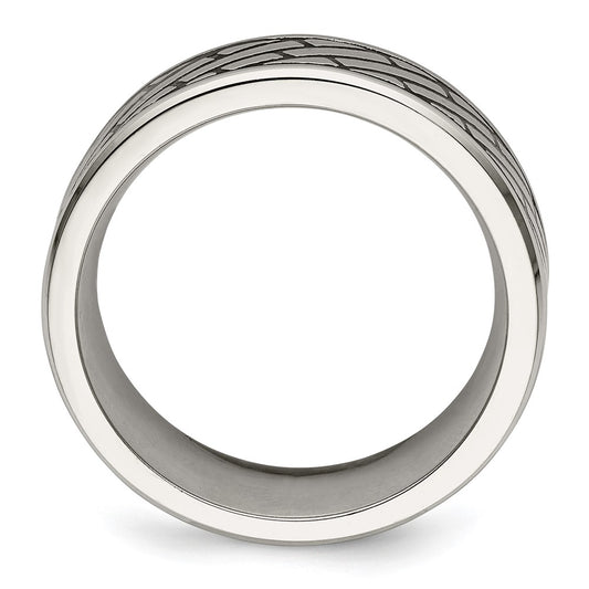 Chisel Stainless Steel Antiqued and Polished Brick Pattern 7.5mm Band