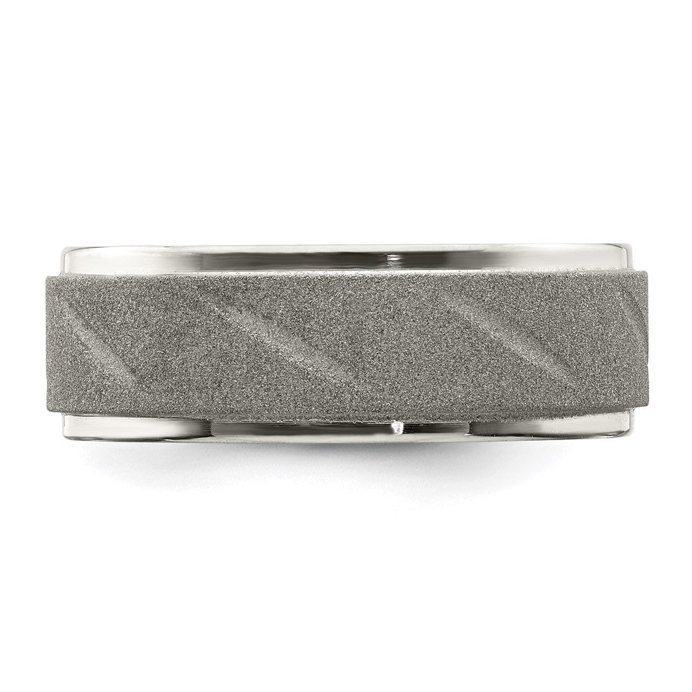 Chisel Stainless Steel Polished and Satin Ridged Edge 8mm Band