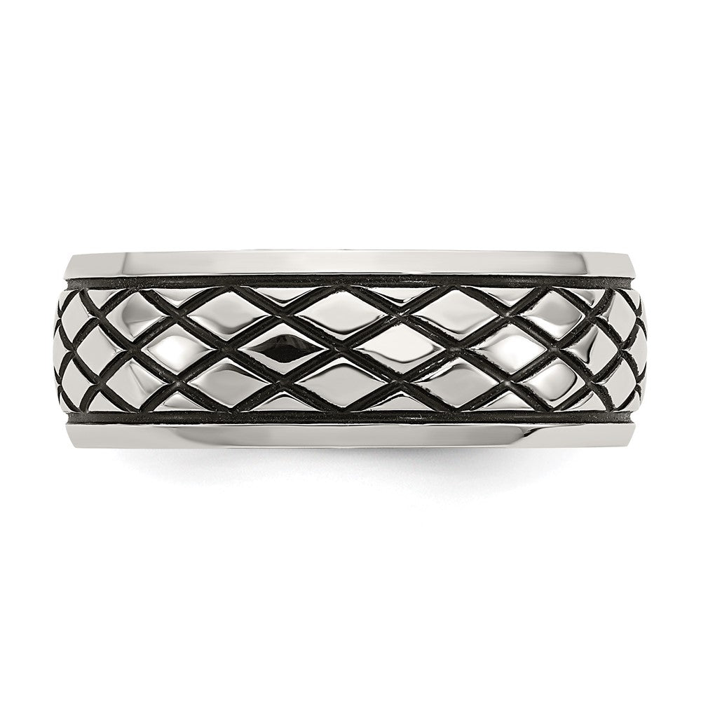 Chisel Stainless Steel Antiqued and Polished Checkered Pattern 8mm Band