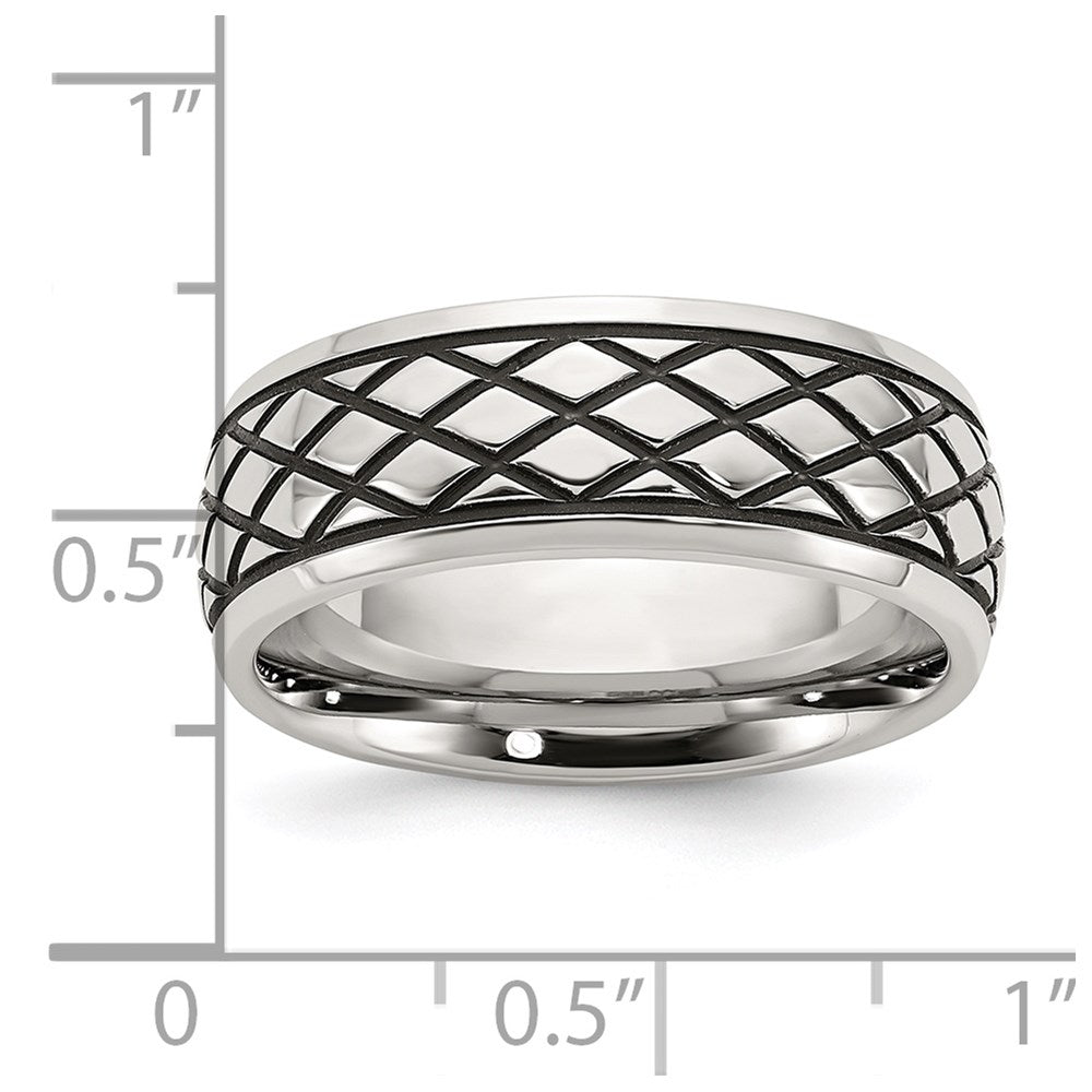 Chisel Stainless Steel Antiqued and Polished Checkered Pattern 8mm Band