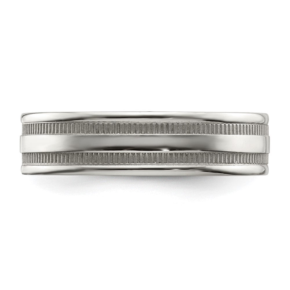 Chisel Stainless Steel Polished 6mm Grooved and Beaded Band