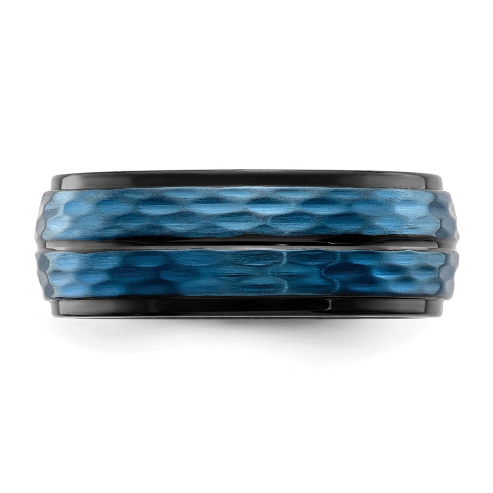 Chisel Stainless Steel Brushed and Polished Black and Blue IP-plated 8mm Band