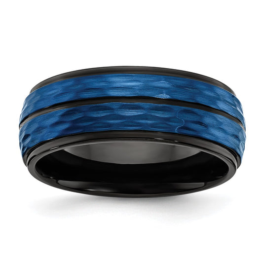 Chisel Stainless Steel Brushed and Polished Black and Blue IP-plated 8mm Band