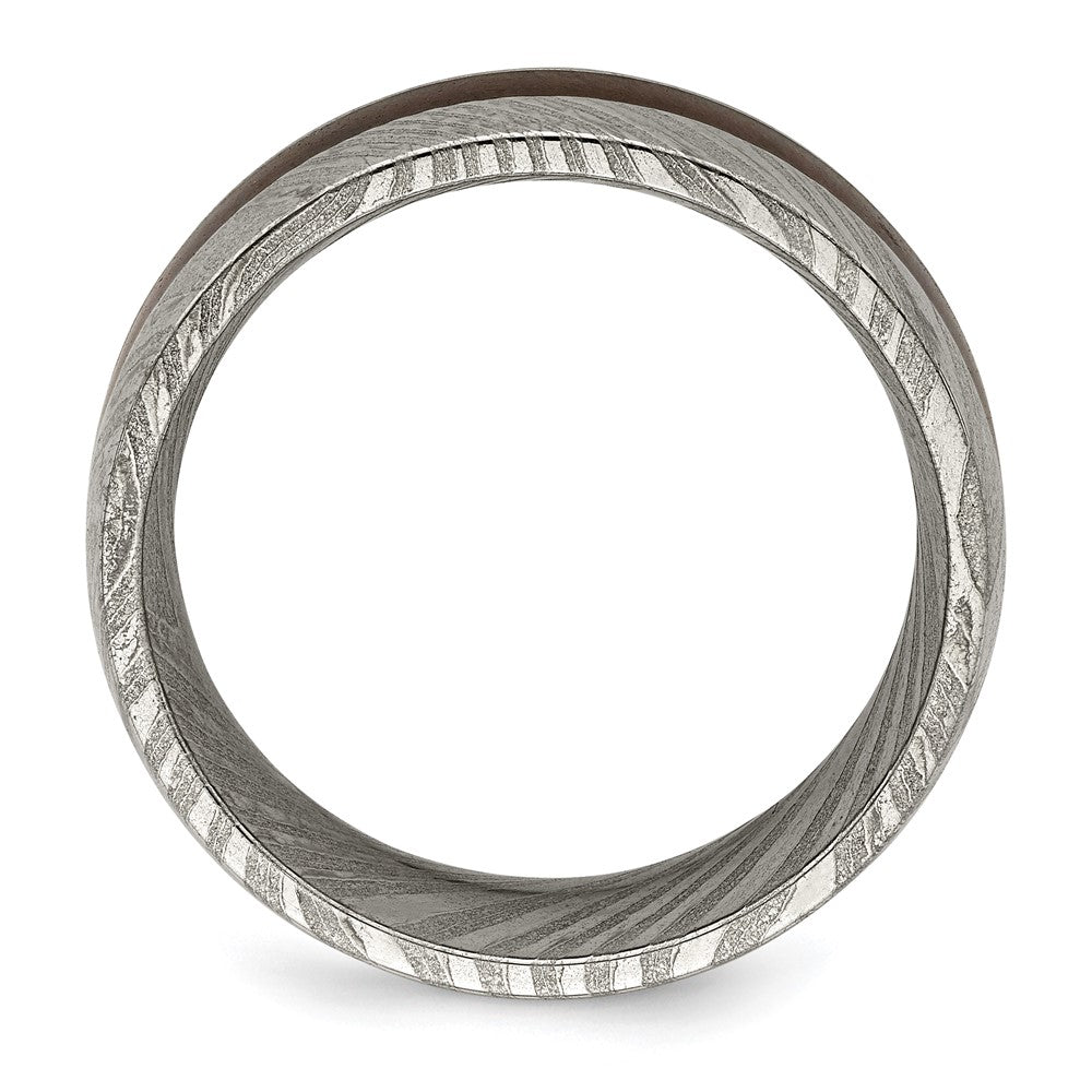 Chisel Damascus Steel Polished with Ebony Wood Inlay 8mm Band