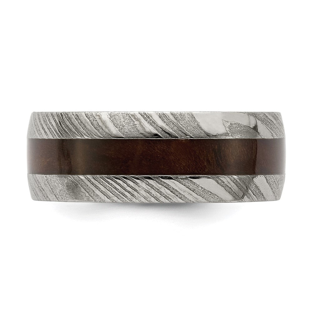 Chisel Damascus Steel Polished with Ebony Wood Inlay 8mm Band