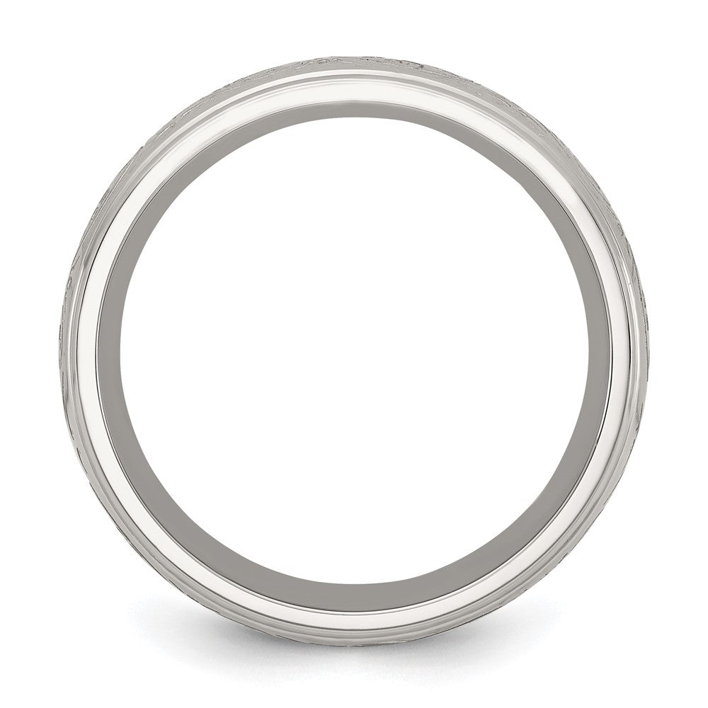 Chisel Stainless Steel Polished Etched Design Ridged Edge 7.5mm Band