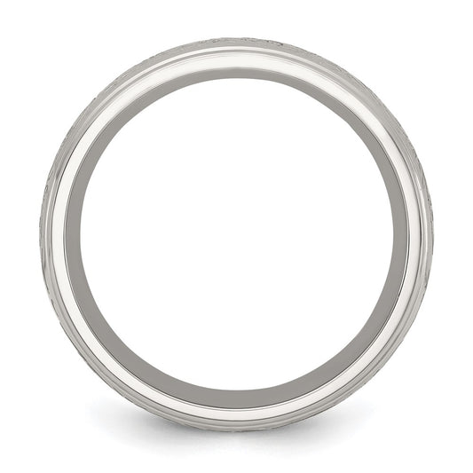 Chisel Stainless Steel Polished Etched Design Ridged Edge 7.5mm Band