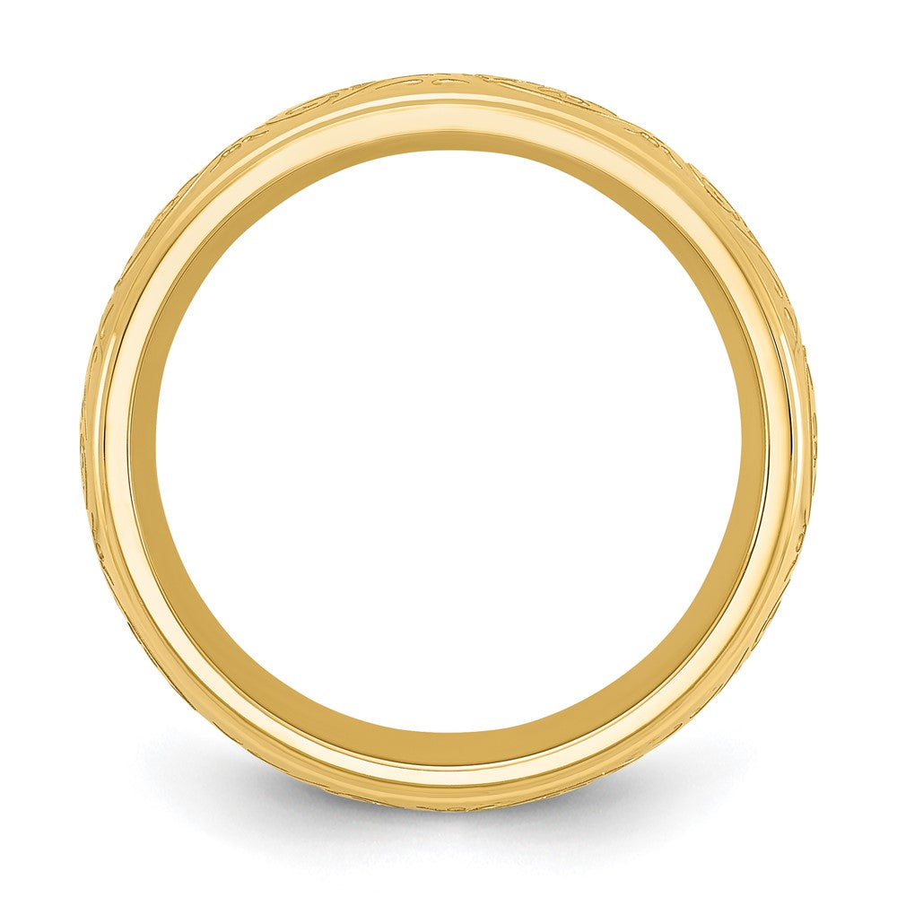 Chisel Stainless Steel Polished Yellow IP-plated Etched Design Ridged Edge 7.5mm Band